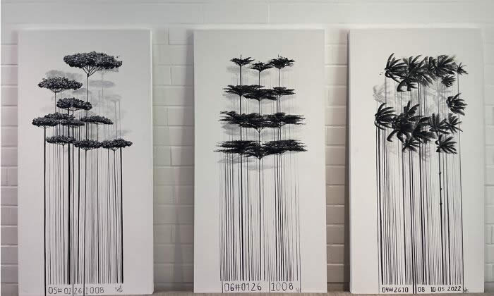 Barcodes to Trees Paintings by Camila Echavarria