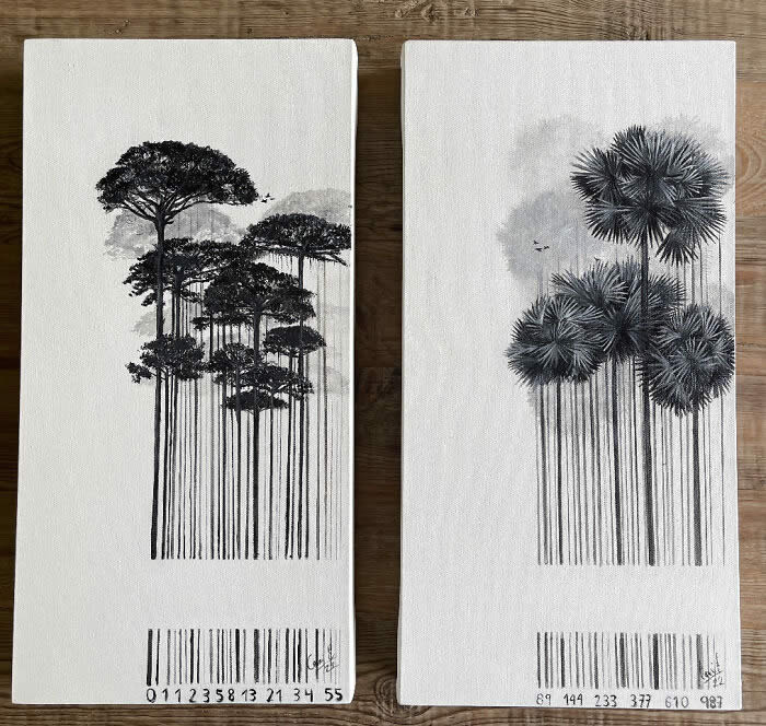 Barcodes to Trees Paintings by Camila Echavarria