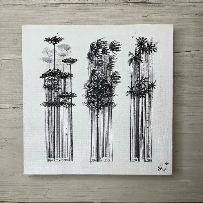 Barcodes to Trees Paintings by Camila Echavarria