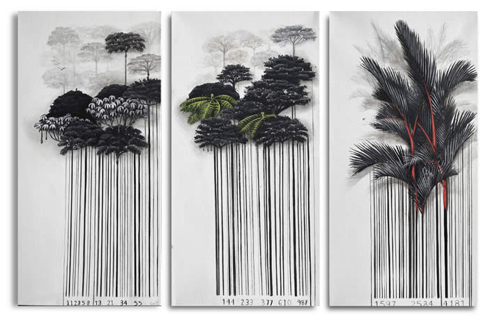 Barcodes to Trees Paintings by Camila Echavarria