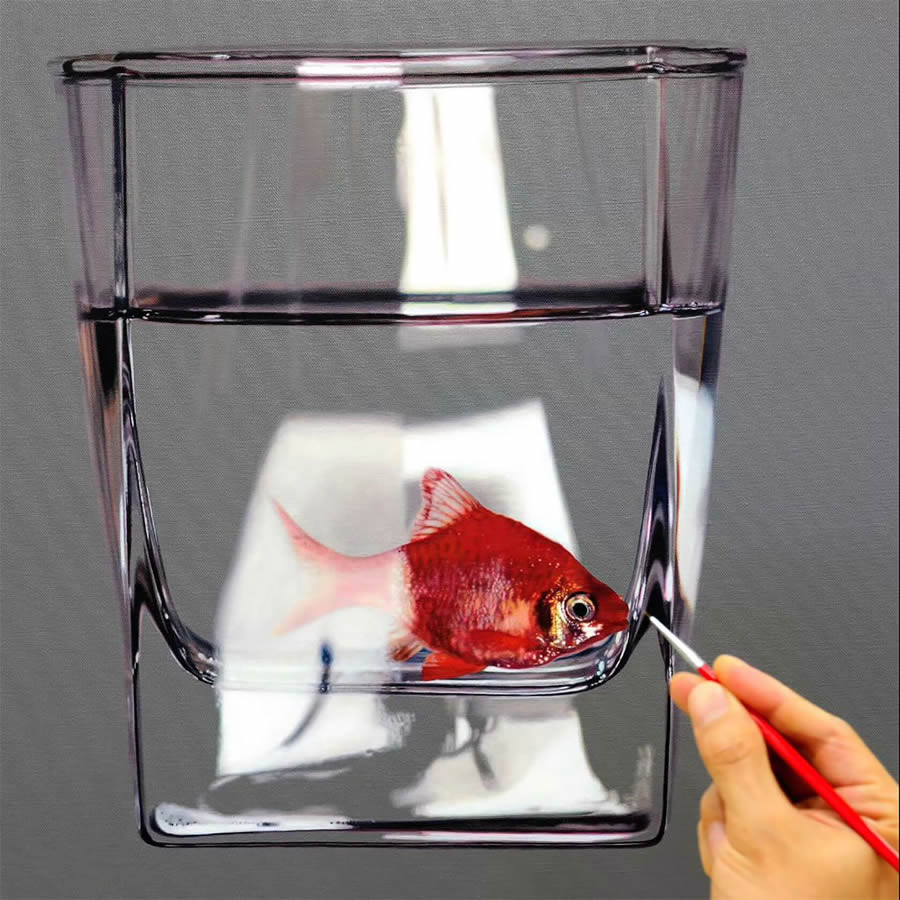 Hyperrealistic Fish in Glass and Water Vessels by Young-sung Kim