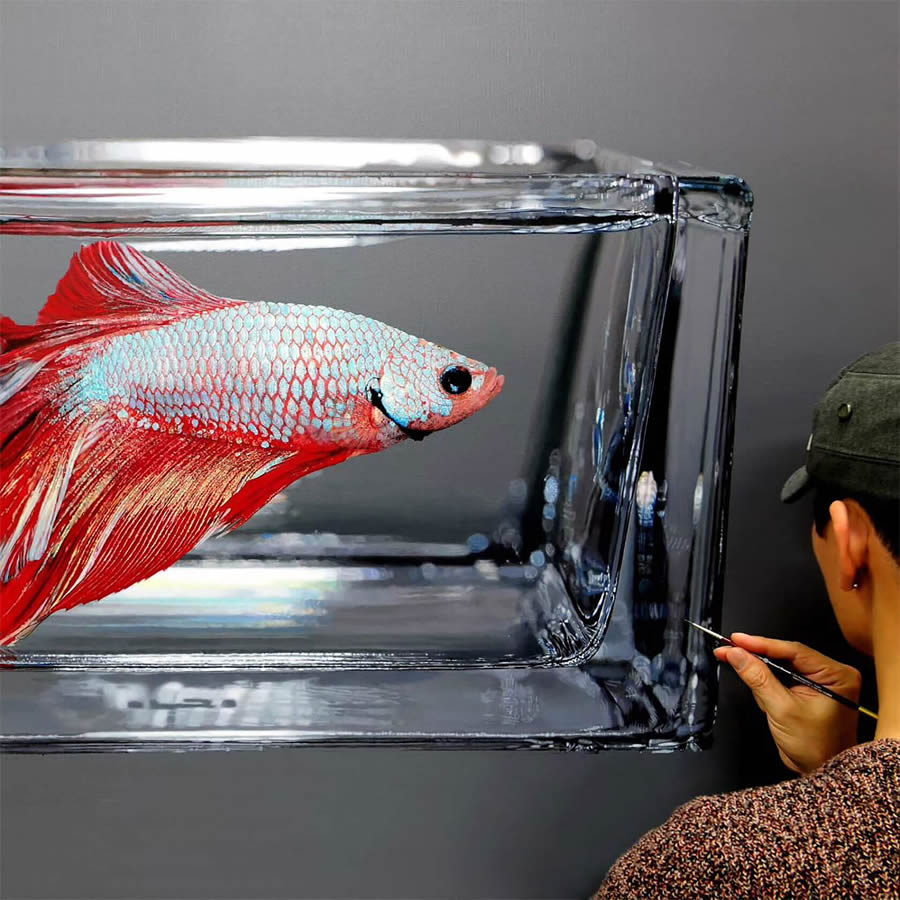 Hyperrealistic Fish in Glass and Water Vessels by Young-sung Kim