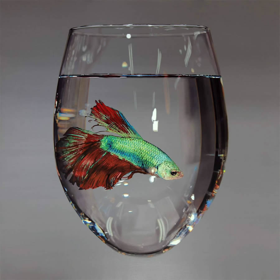 Hyperrealistic Fish in Glass and Water Vessels by Young-sung Kim