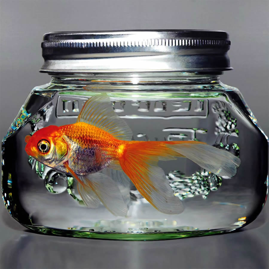 Hyperrealistic Fish in Glass and Water Vessels by Young-sung Kim