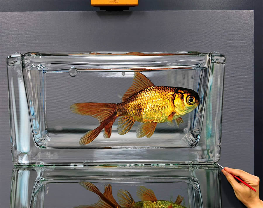 Hyperrealistic Fish in Glass and Water Vessels by Young-sung Kim