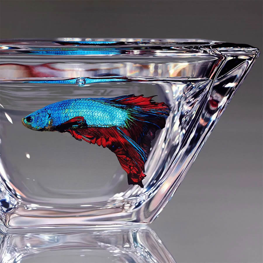 Hyperrealistic Fish in Glass and Water Vessels by Young-sung Kim