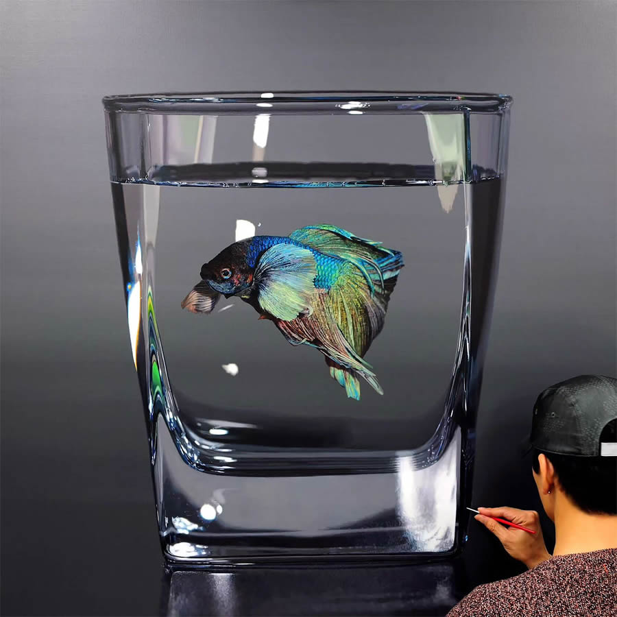 Hyperrealistic Fish in Glass and Water Vessels by Young-sung Kim